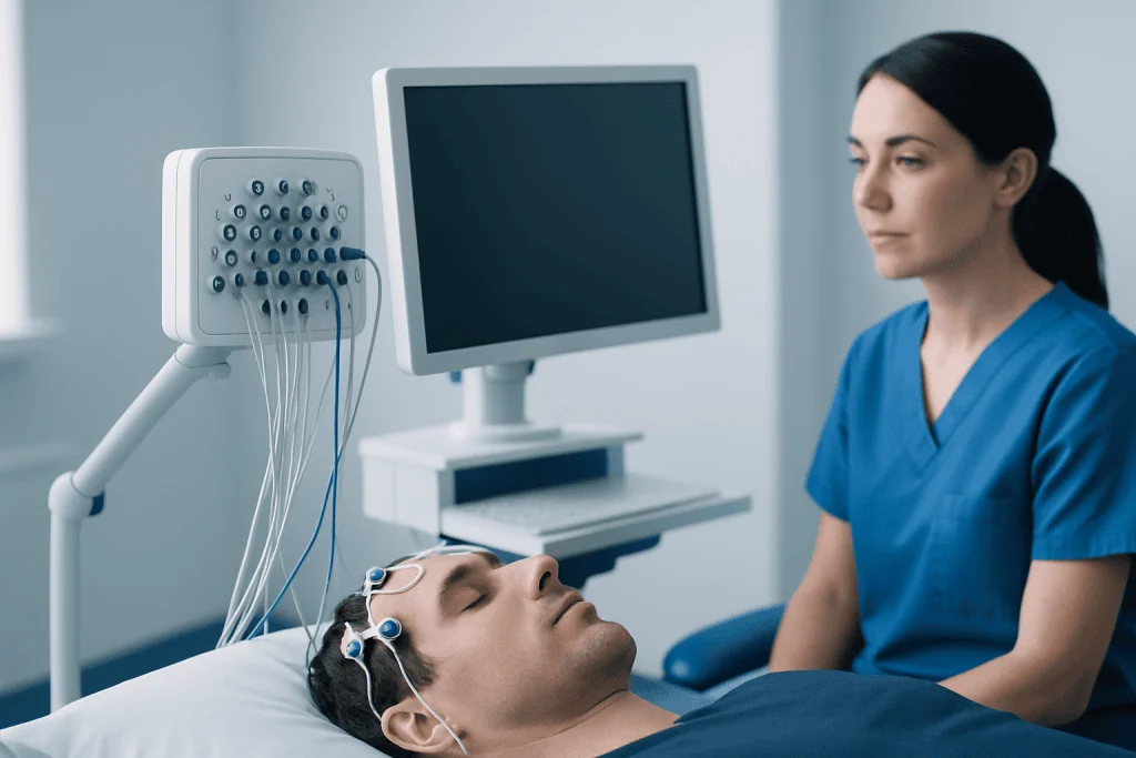Patient undergoing neurophysiology test at Acibadem Hospital.