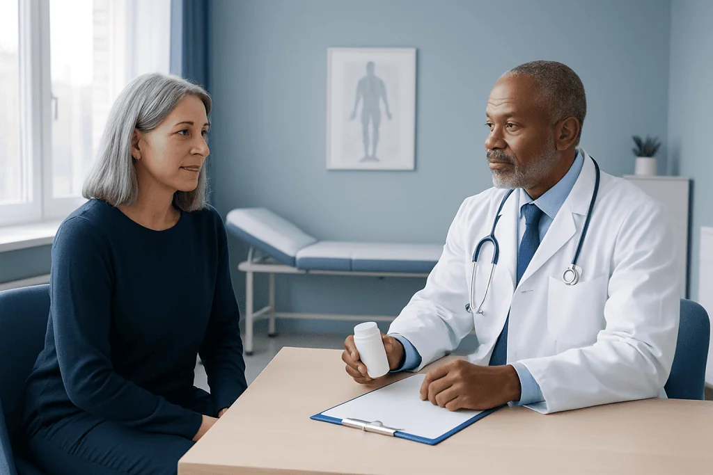Doctor consulting with a patient in a medical office setting.