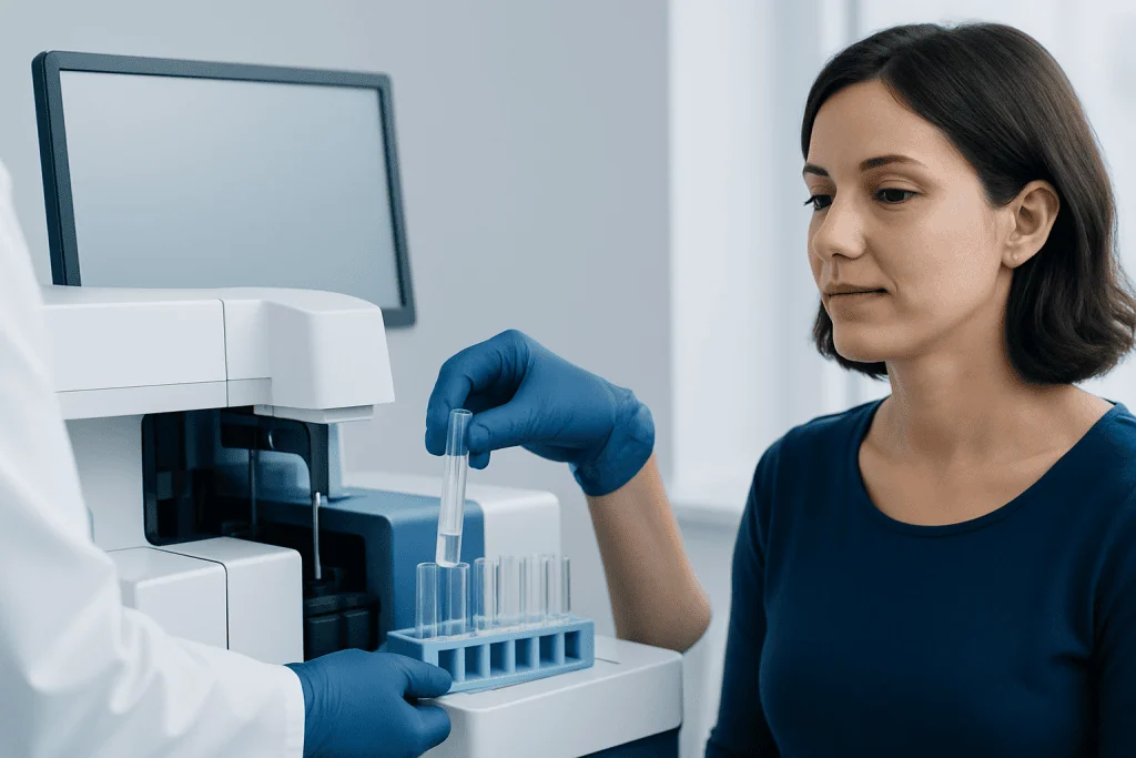 Laboratory technician performing genetic testing with advanced equipment.