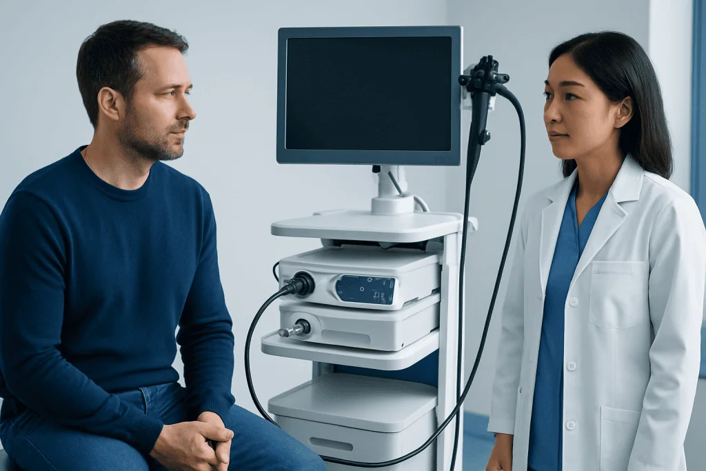 Doctor and patient during a gastroenterology consultation at Acibadem Hospital.