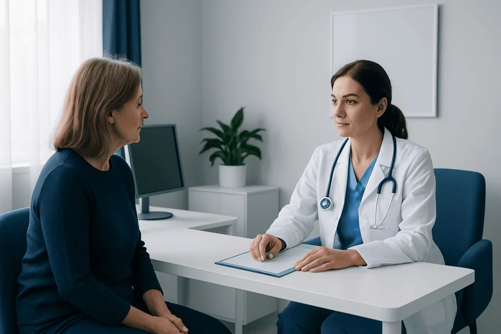 Doctor consulting with a patient in a medical office setting.