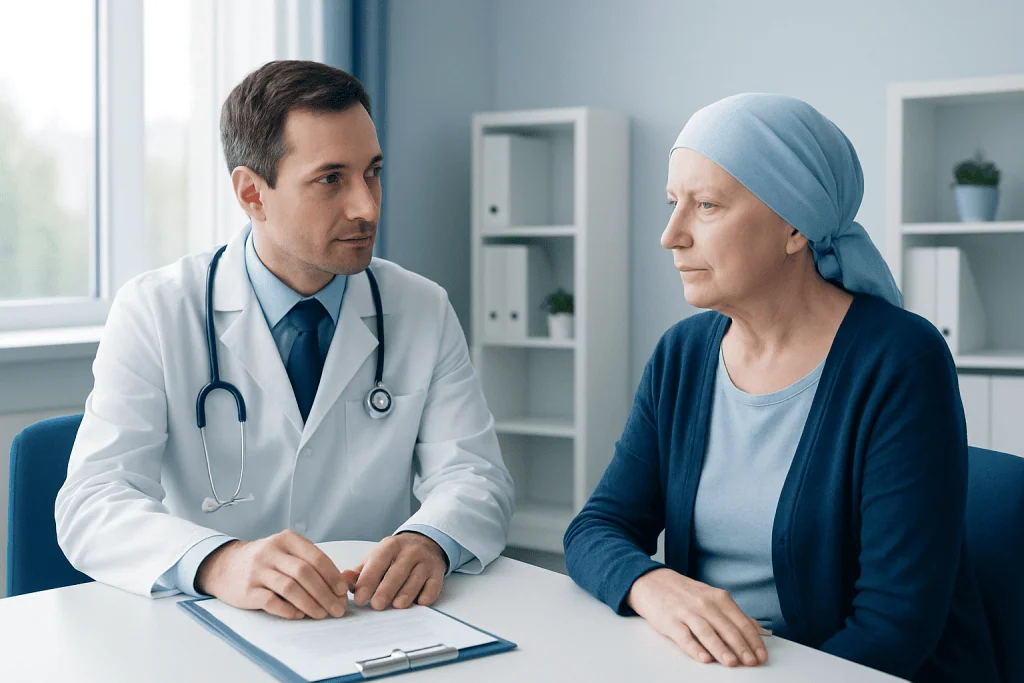 Doctor consulting with a female patient in a medical office.