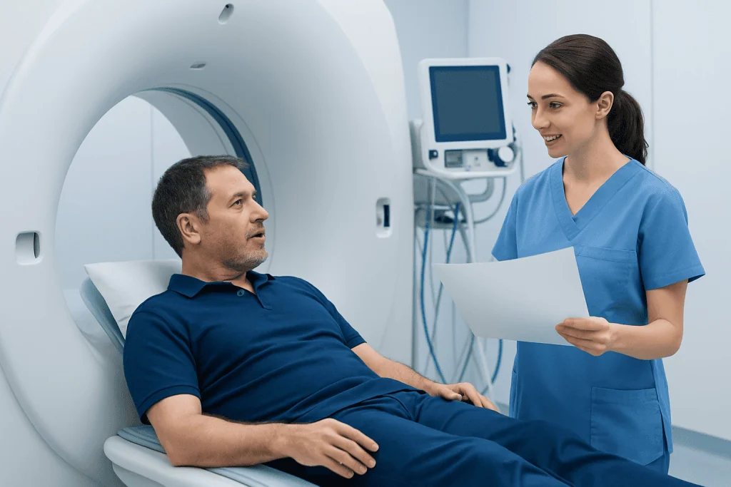 Patient undergoing a CT scan at Acibadem Hospital in Turkey.