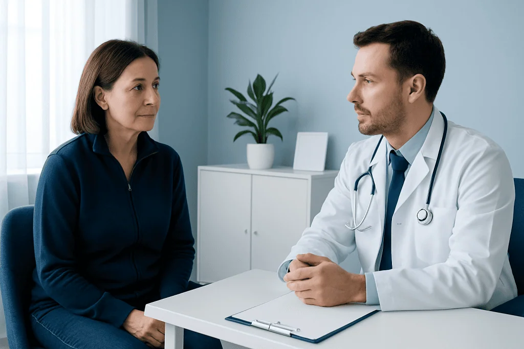 Doctor consulting with a female patient in a medical office.