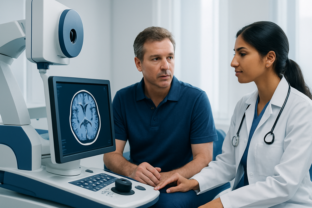 Neurology consultation with brain scan at Acibadem Hospitals Group.