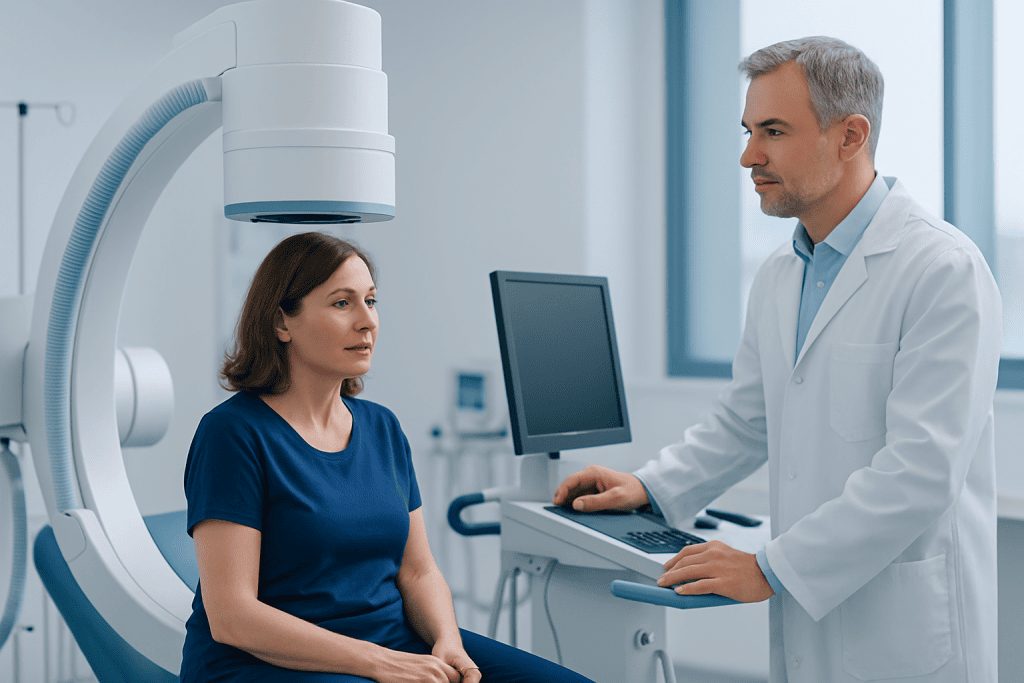 Doctor and patient during a medical examination at Acibadem Hospital.