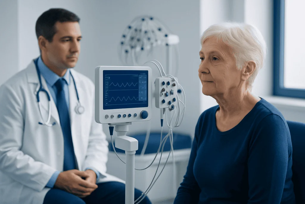 Geriatric patient undergoing neurological evaluation at Acibadem Hospital in Turkey.