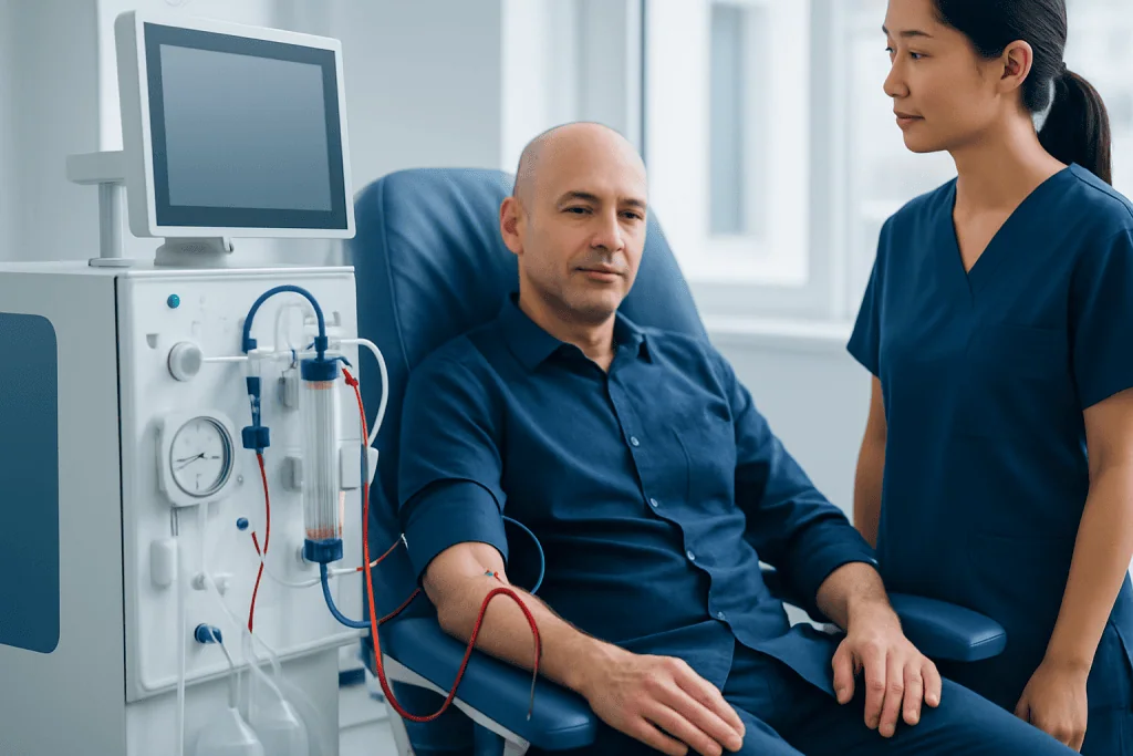 Patient undergoing dialysis treatment at Acibadem Hospital.