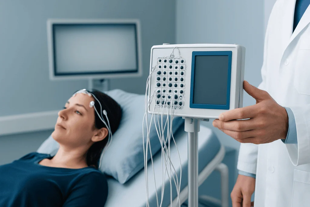 Patient undergoing evoked potentials test at Acibadem Hospital.