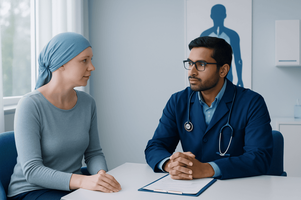 Doctor consulting with a patient in a medical office setting.