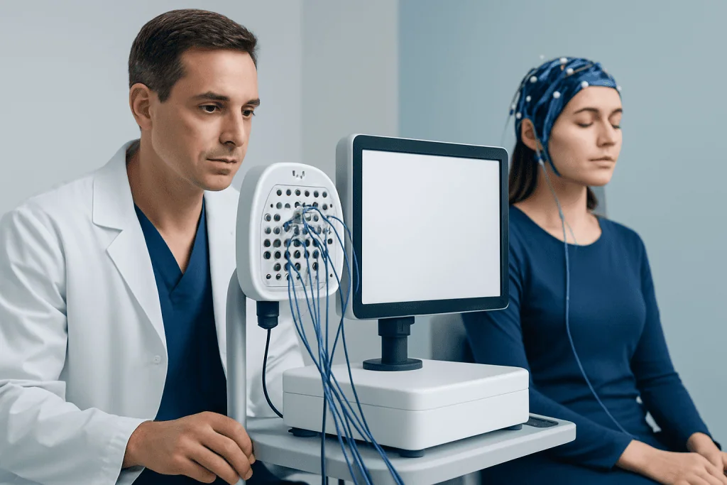 Electroencephalogram (EEG) test being performed on a patient at Acibadem Hospitals.