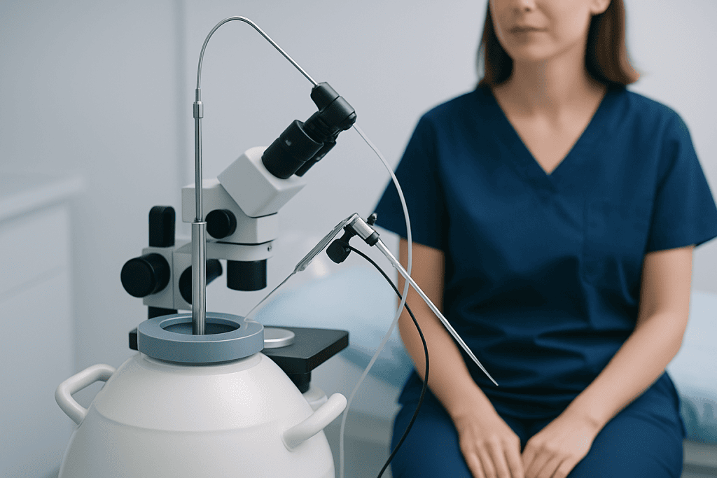 Fertility specialist preparing for egg retrieval procedure at Acibadem Hospital.