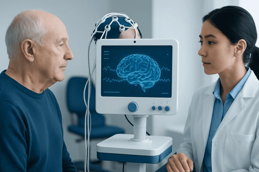 Doctor and patient during a brain scan consultation at Acibadem Hospitals.