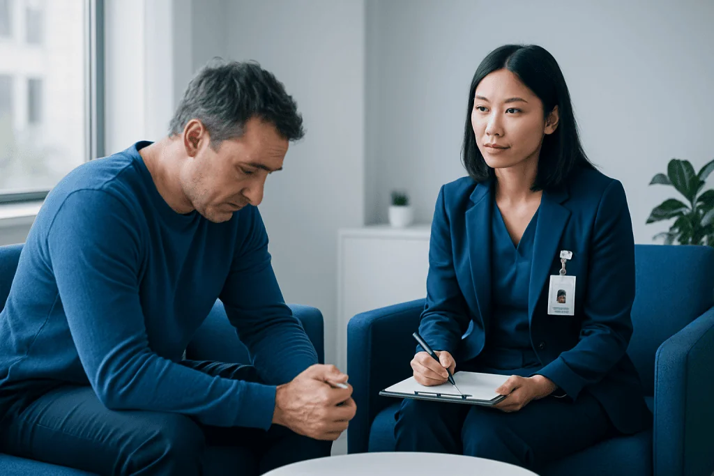 Patient consulting with a healthcare professional at Acibadem Hospital.