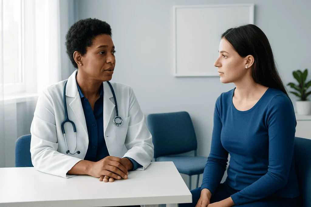 Doctor consulting with a patient in a medical office setting.
