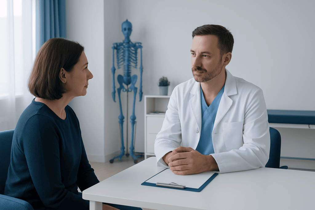 Doctor consulting with a female patient in a medical office.