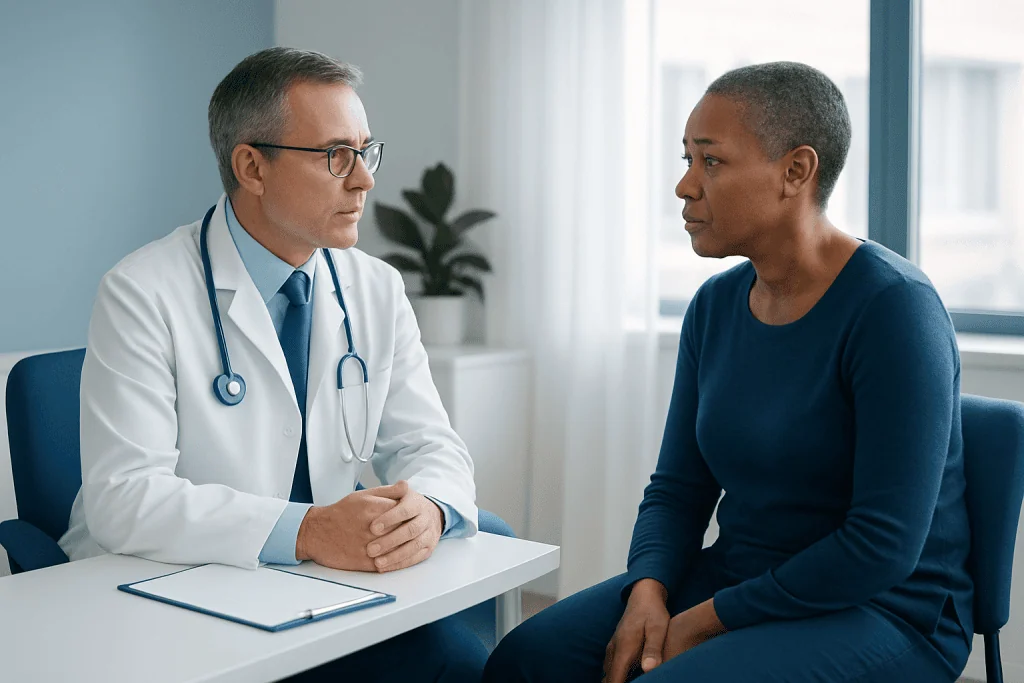 Doctor consulting with a patient in a medical office setting.