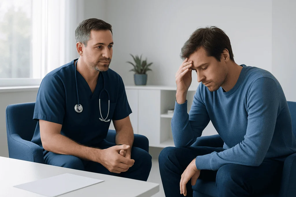 Doctor consulting with a patient about alcohol withdrawal symptoms.