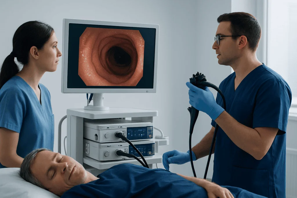 Endoscopy procedure for colon cancer diagnosis at Acibadem Hospitals.