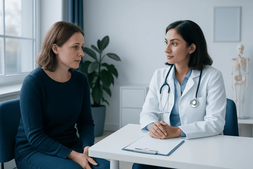 Doctor consulting with a patient in a medical office setting.