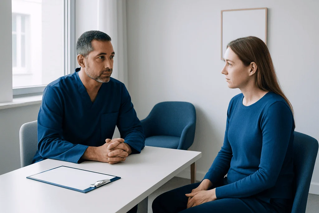 Doctor consulting with a patient in a medical office.