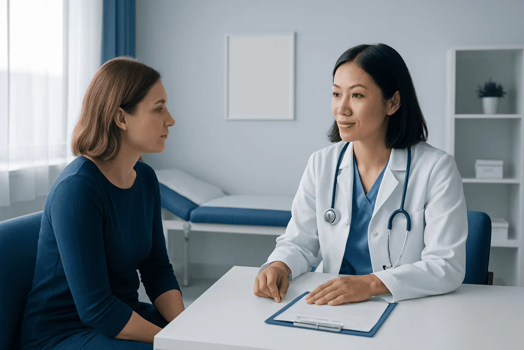 Doctor consulting with a patient in a medical office setting.