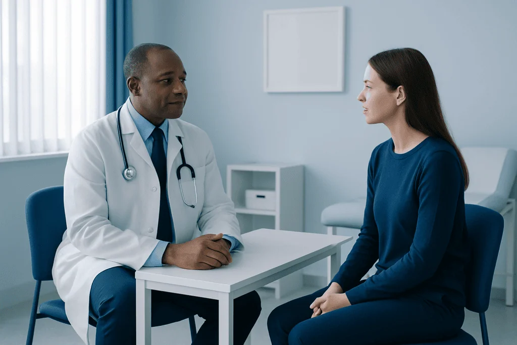 Doctor consulting with a patient in a medical office.