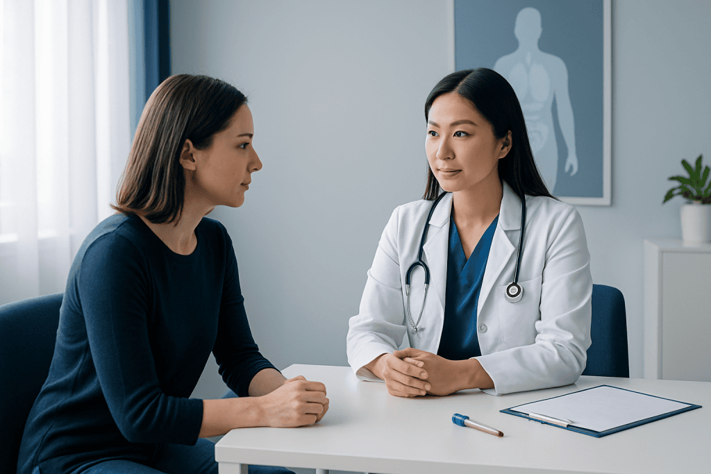 Doctor consulting with a patient in a medical office setting.