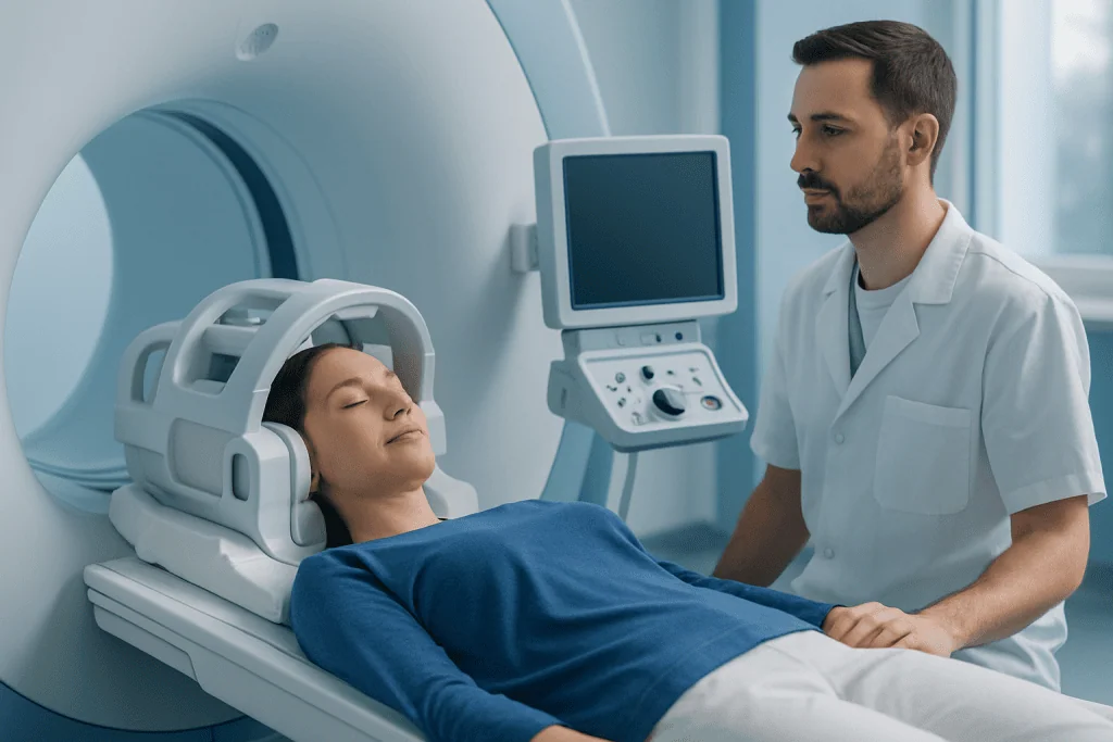 Patient undergoing MRI scan at Acibadem Hospital for neurological assessment.