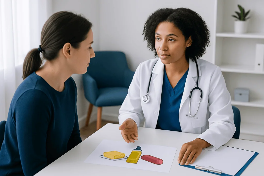 Doctor consulting with patient about healthy fats and nutrition.