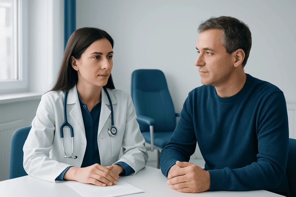 Doctor consulting with a patient in a medical office.