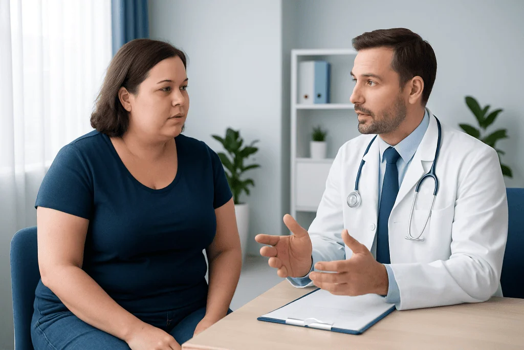 Doctor consulting with a patient in a medical office setting.