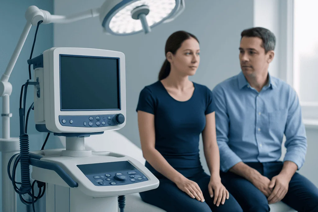 Medical consultation with ultrasound equipment at Acibadem Hospitals Group.
