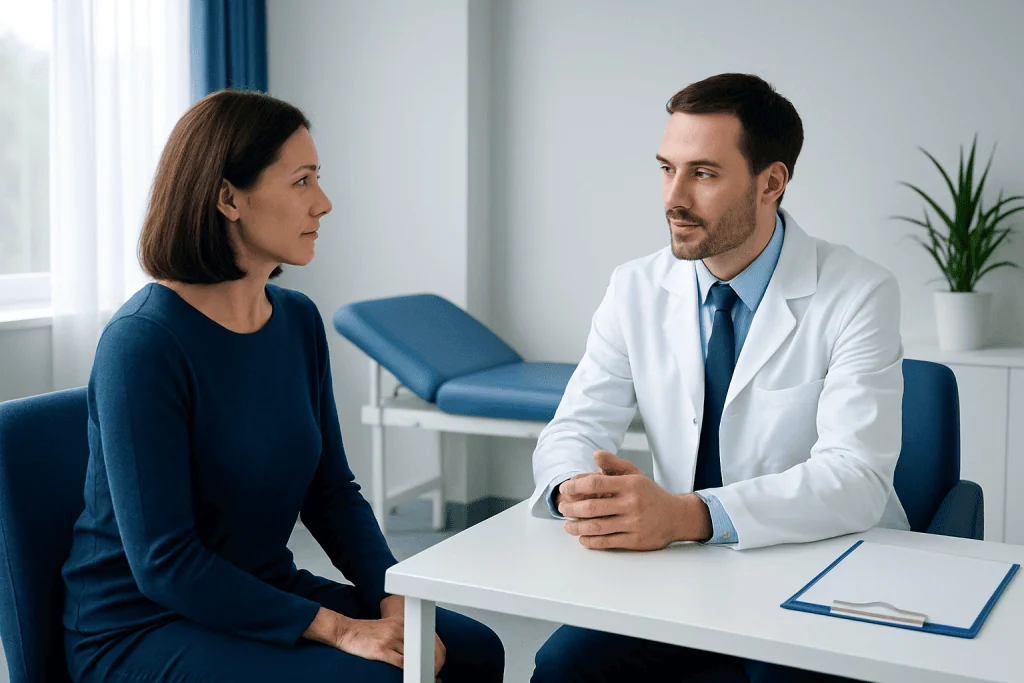 Doctor consulting a patient in a medical office at Acibadem Hospitals Group.