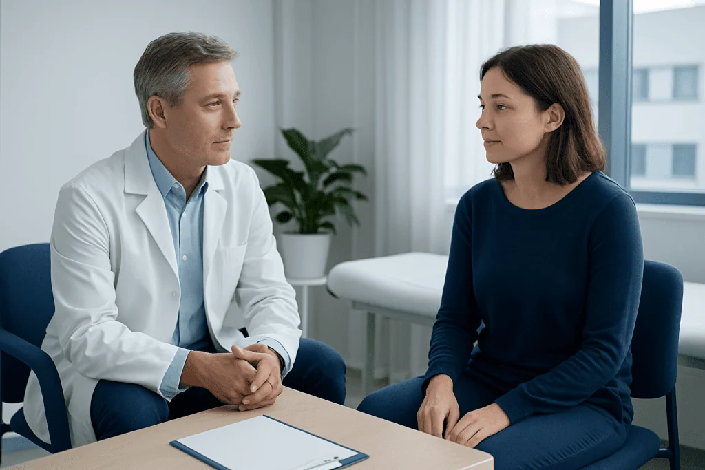 Doctor consulting with a patient in a medical office setting.