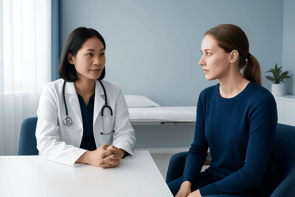 Doctor consulting with a patient in a modern clinic setting.