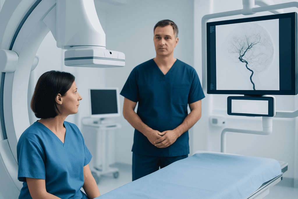 Interventional neuroradiology procedure at Acibadem Hospital in Turkey.