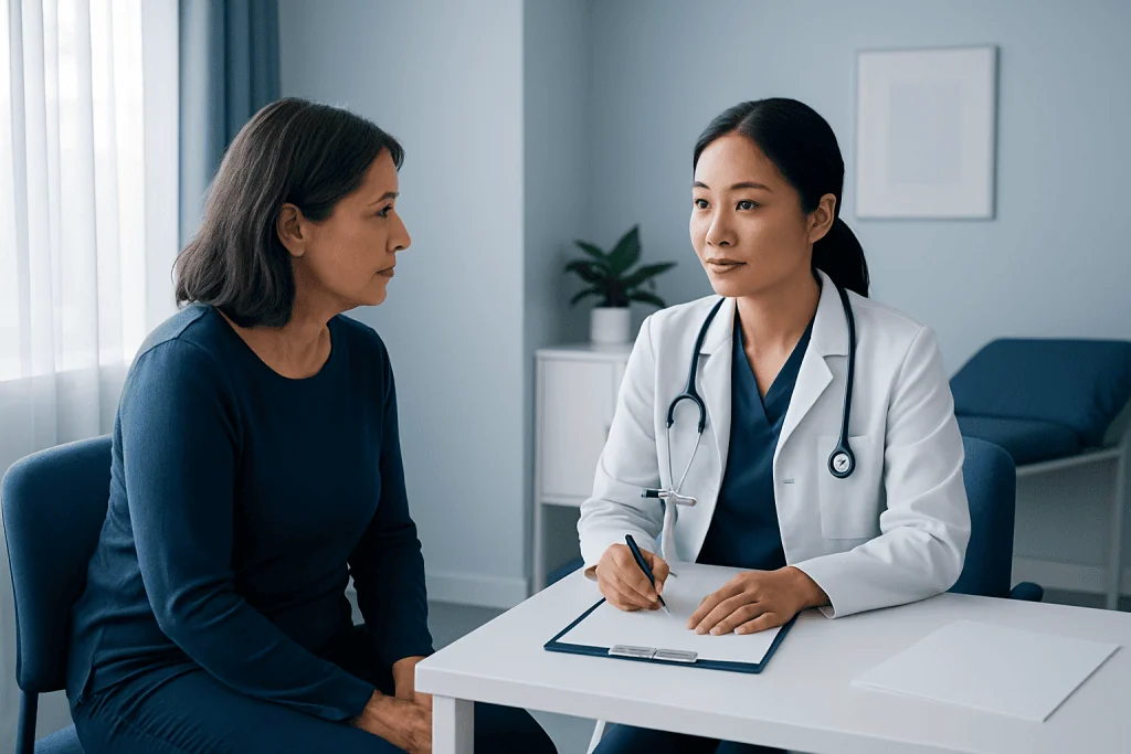 Doctor consulting with a patient in a medical office setting.
