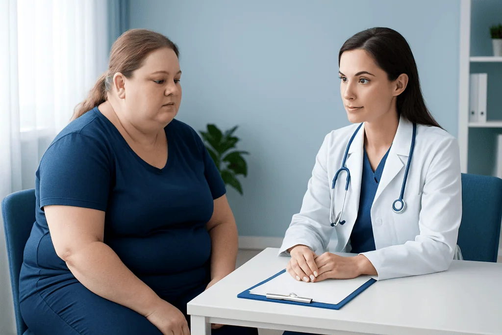 Doctor consulting with a patient about gastric balloon procedure.