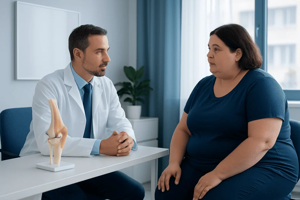 Doctor consulting with a patient about weight loss and joint health.