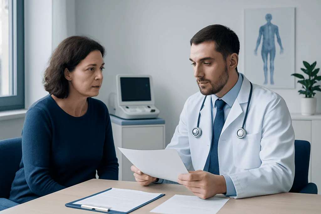 Doctor consulting with a patient in a medical office at Acibadem Hospitals Group.
