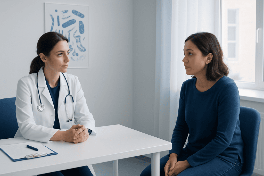 Doctor consulting with a patient in a medical office setting.