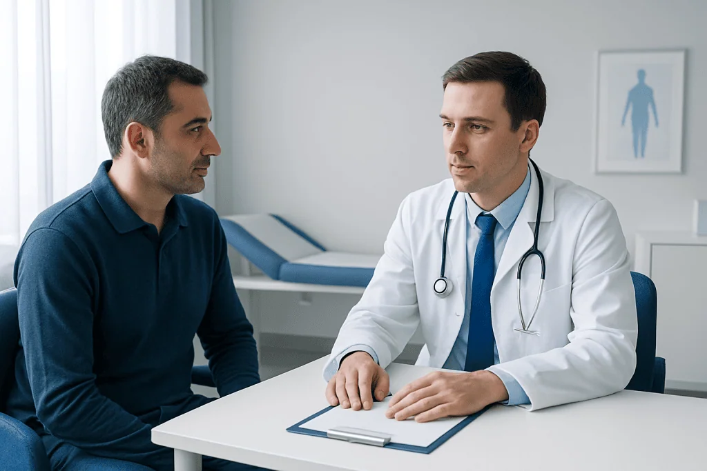 Doctor consulting patient in a medical office at Acibadem Hospitals Group.