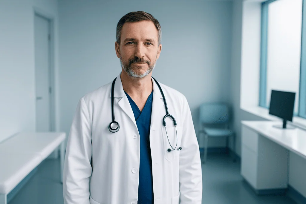 Why Cryotherapy Is Trending Among Wellness Enthuisiasts 1 Medical doctor in a clinical setting with stethoscope and white coat.