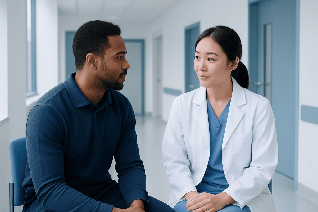 Why Doctors Emphasize Early Care for Acl Reconstruction Using Evidence Based Medicine 1 Doctor consulting with patient in hospital corridor.