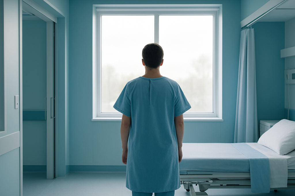 Why Doctors Emphasize Early Care for Dialysis Alternative with Modern Healthcare Technology 1 Patient in hospital gown looking out of hospital room window.