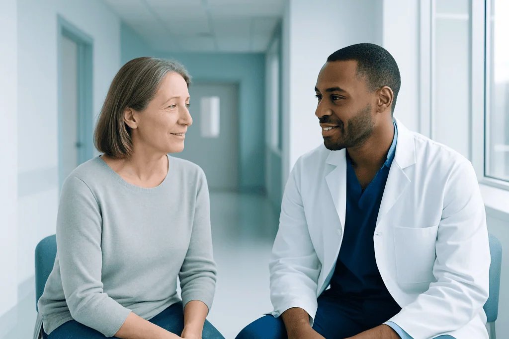 Why Doctors Emphasize Early Care for Heart Rhythm Disorders for Better Long Term Recovery 1 Doctor consulting with a female patient in a hospital corridor.