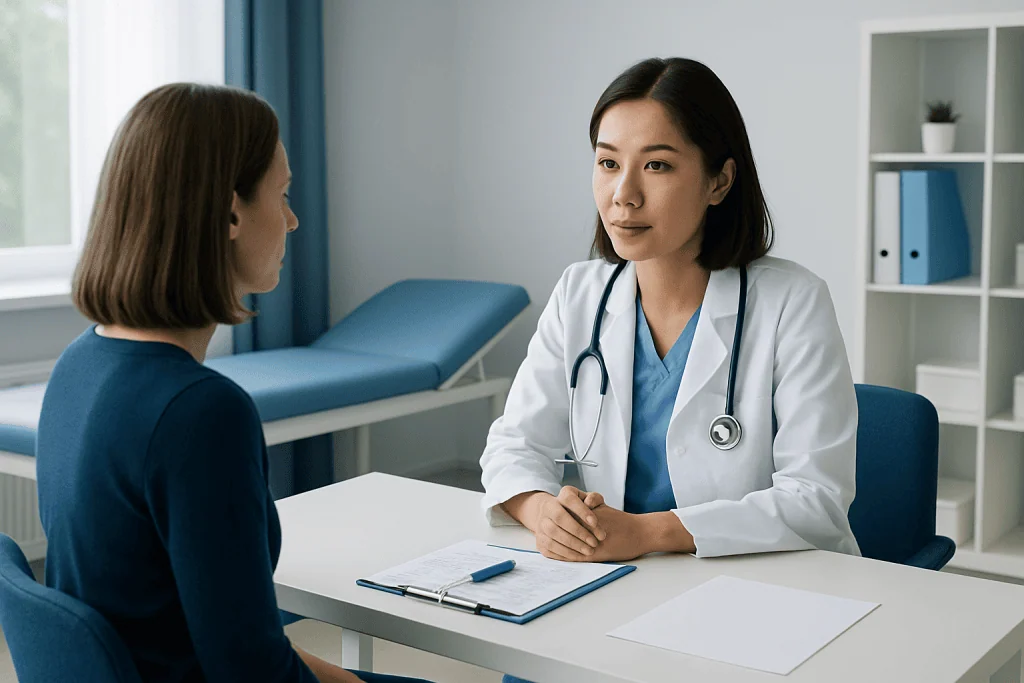 Doctor consulting with a patient in a medical office setting.