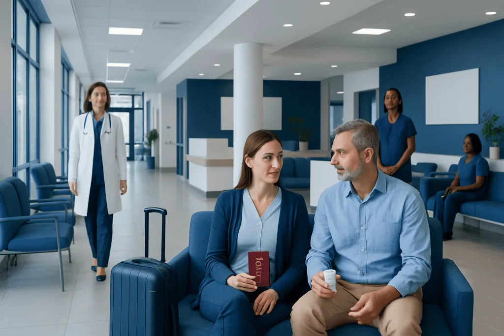 Traveling to Turkey with Controlled Medicines: What Documents to Carry 1 Patients waiting in a modern hospital lobby with medical staff present.