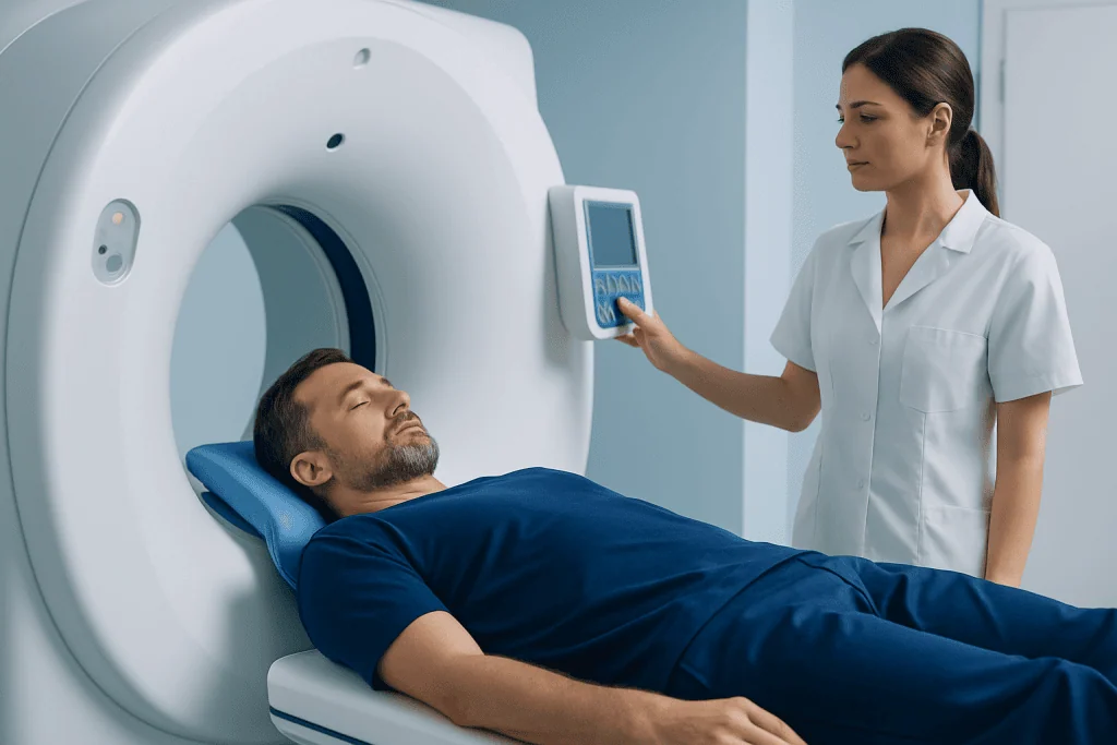 Patient undergoing CT scan at Acibadem Hospital in Turkey.